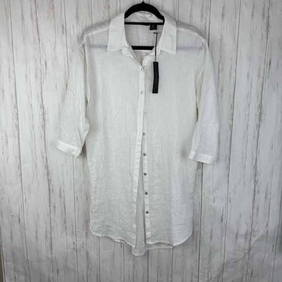 Tahari NWT linen blend medium button down - Picture 2 of 7